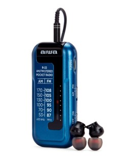 AIWA R-22BL Radio Portatile Pocket AM/FM colore blu completo di cuffie e batterie