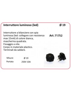 71752 INTERRUTTORE LUMINOSO TONDO DIAMETRO 19mm 220V ILLUMINAZIONE LED BIANCO